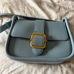 Sky Blue Leather Crossbody Bag with Gold Buckle